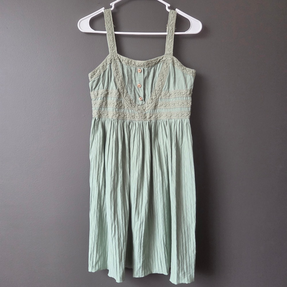 Matilda Jane Joanna Gaines Sage Green Lace Crochet Smocked Back Dress Medium